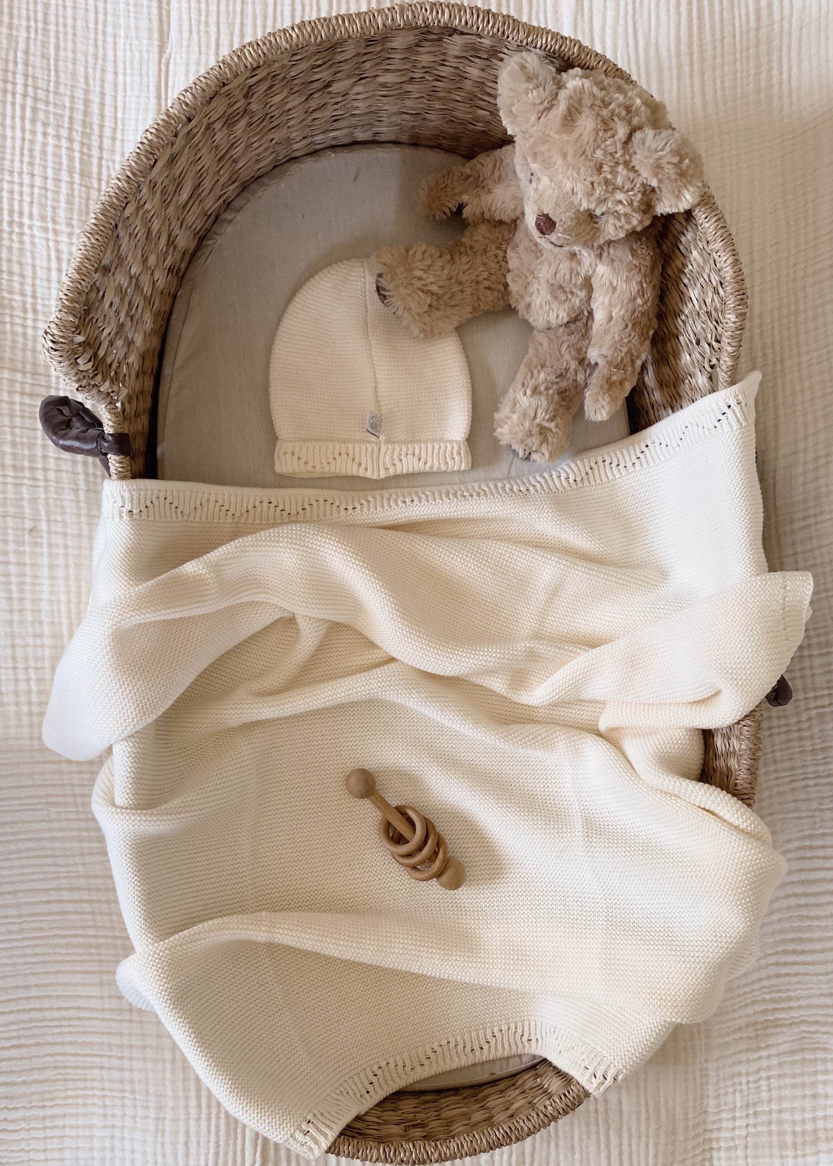 MiniLuna blanket & hat Ecru