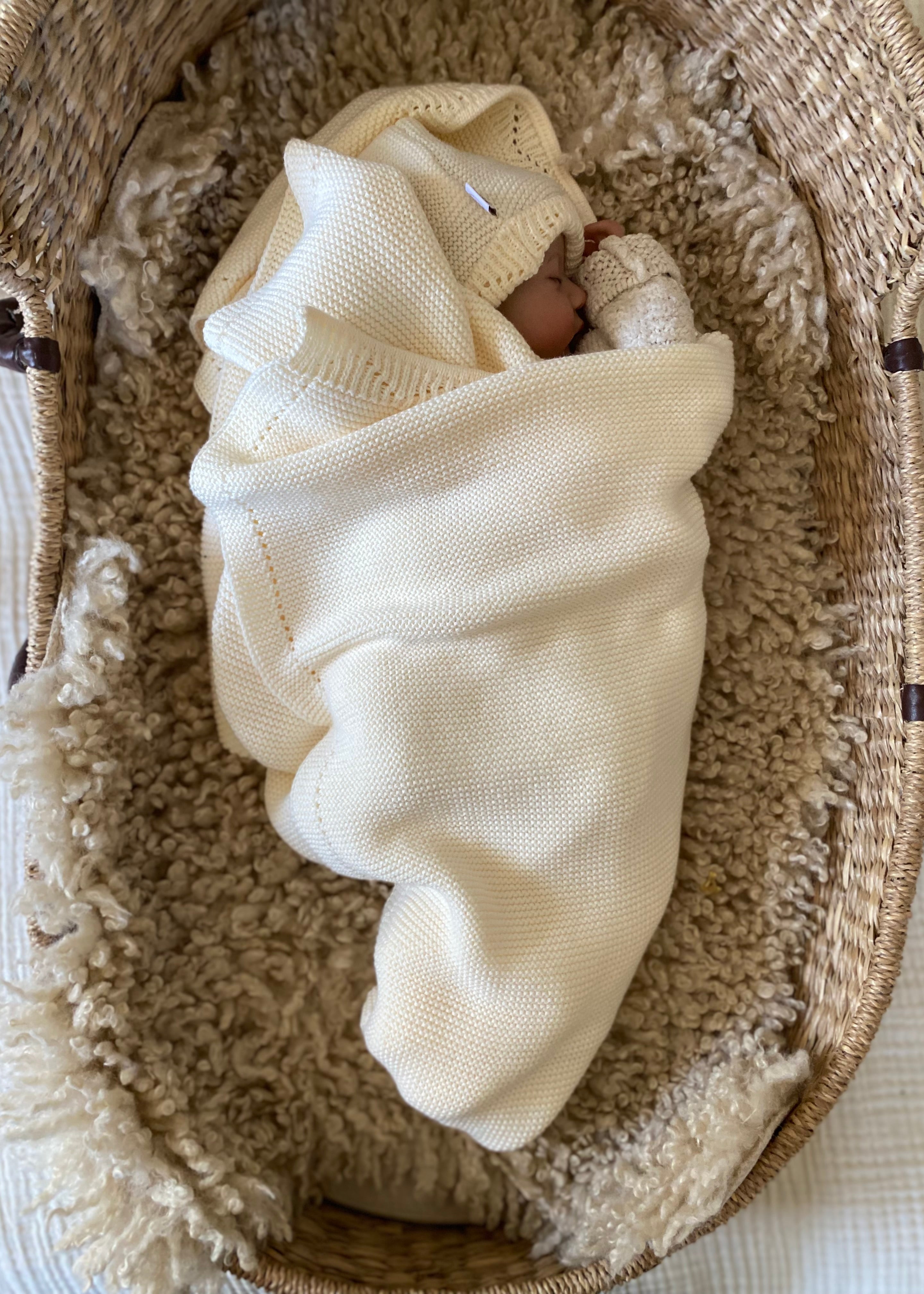 MiniLuna blanket & hat Ecru